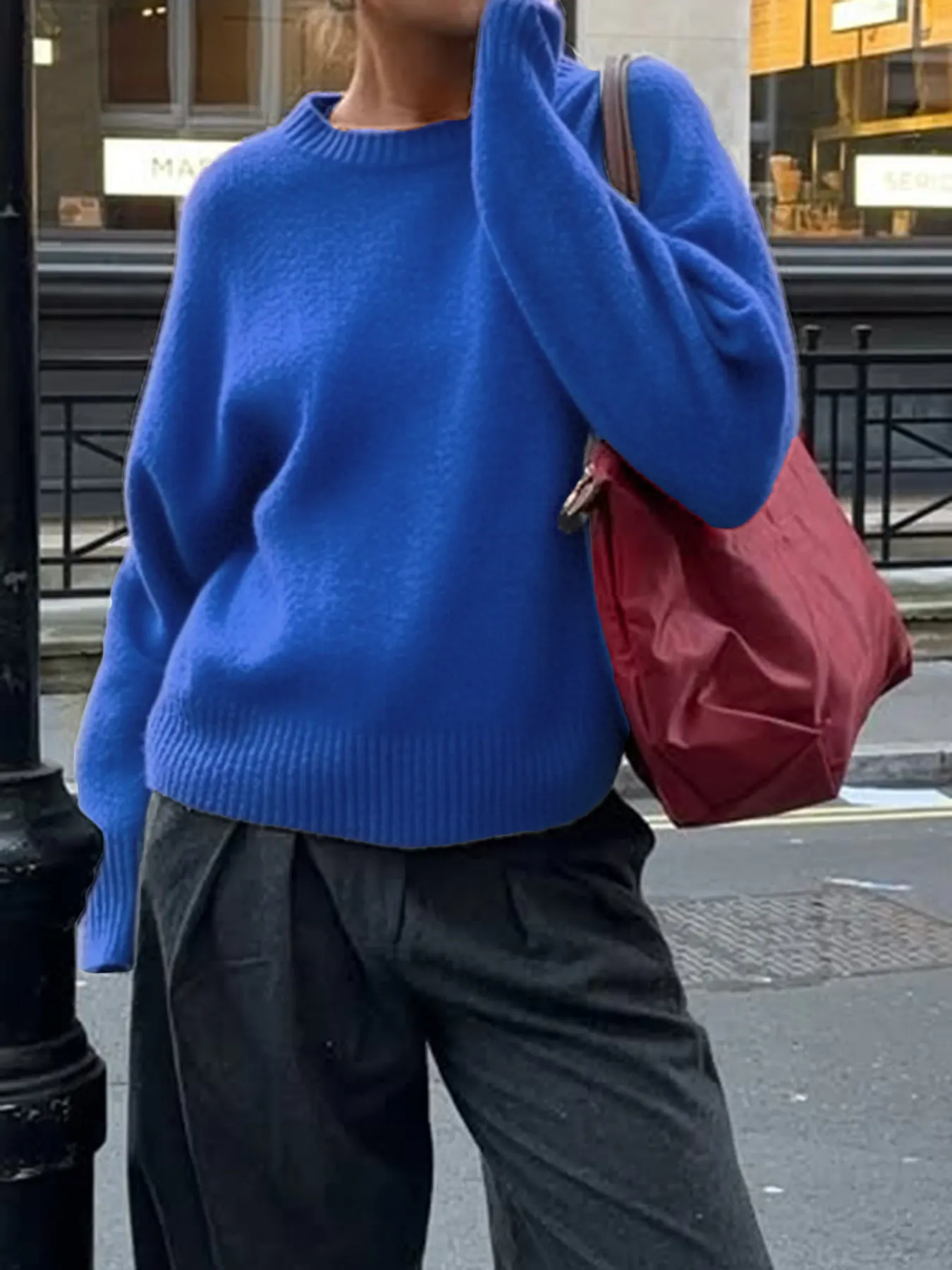 Ribbed Crewneck Drop Shoulder Sweater